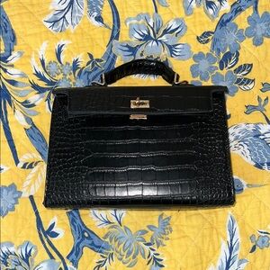 Urban Expressions Black Croc-Embossed Satchel